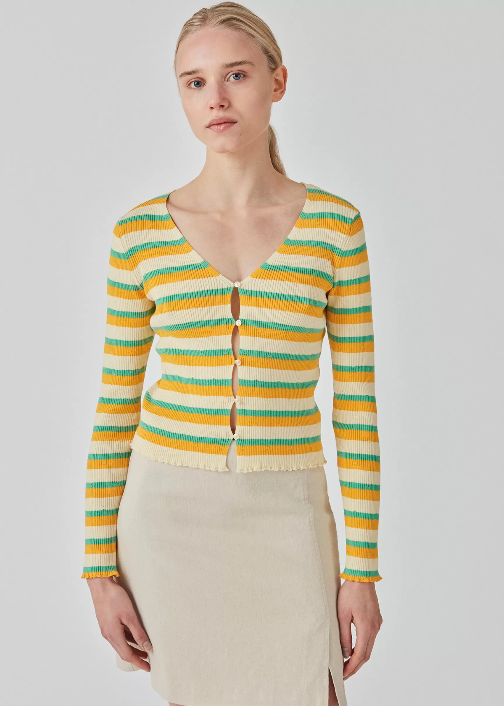 Clearance Modström DorisMD cardigan - Jade Gold Stripe JadeGoldStripe