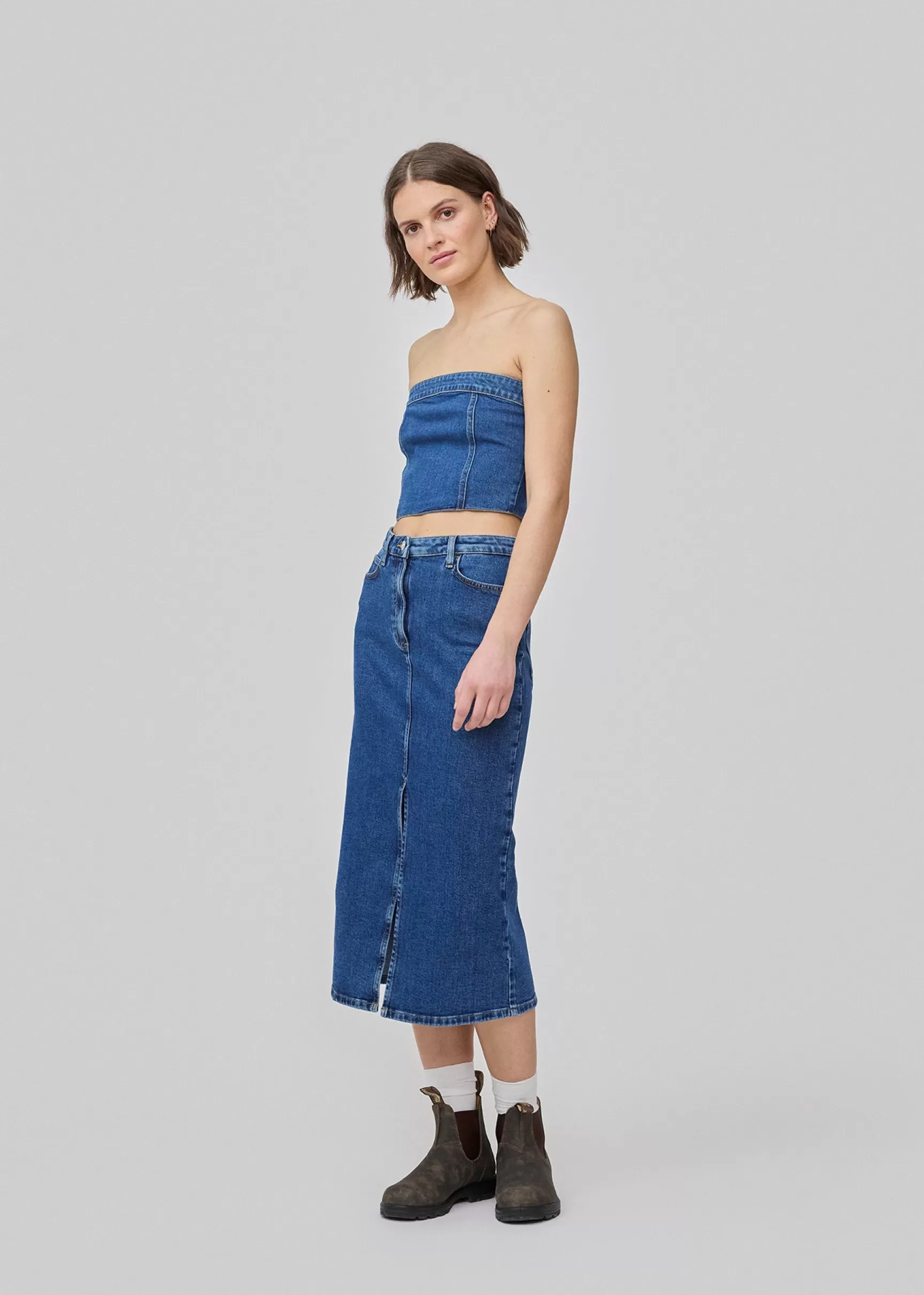 Shop Modström IvannaMD long skirt - Distressed Blue DistressedBlue