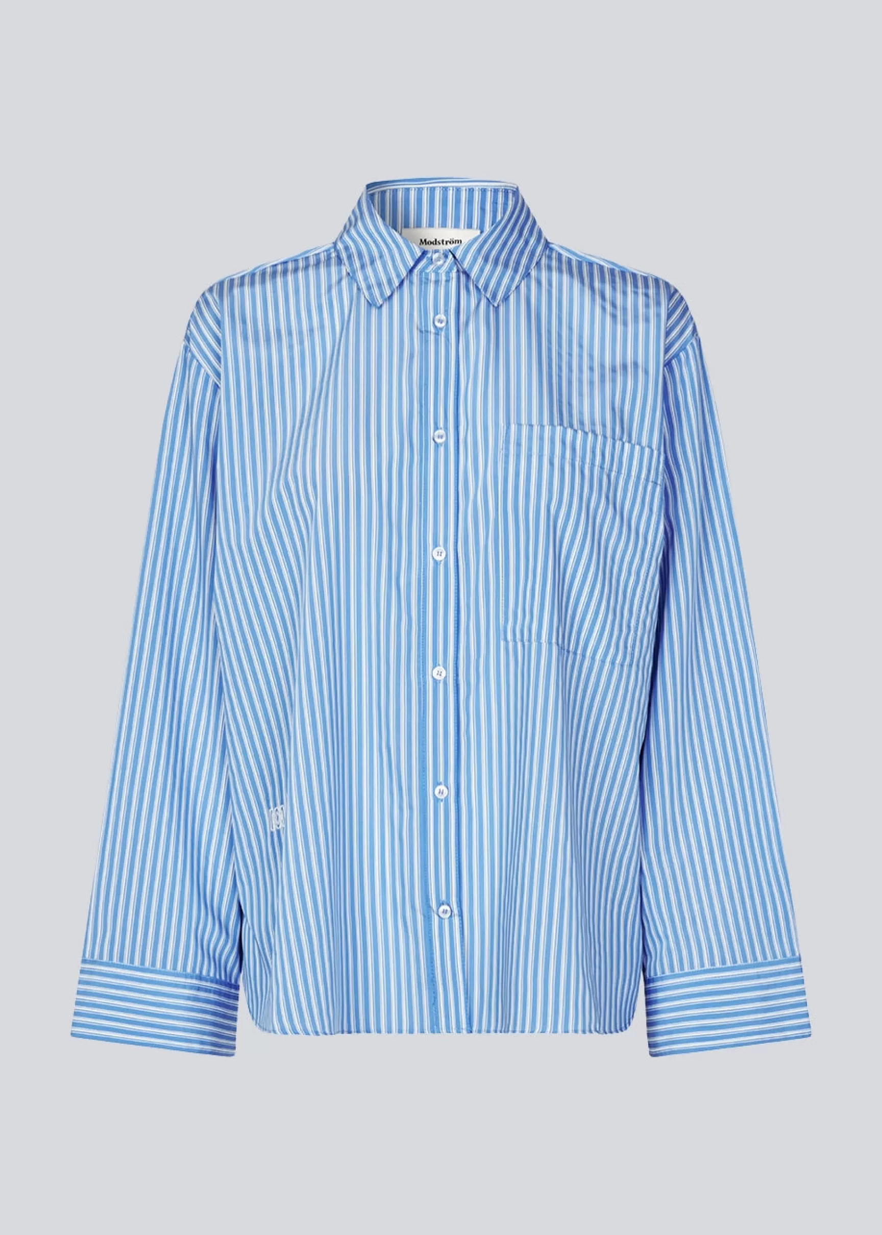 Best Modström KadirMD stripe shirt - Denim Blue Stripe DenimBlueStripe