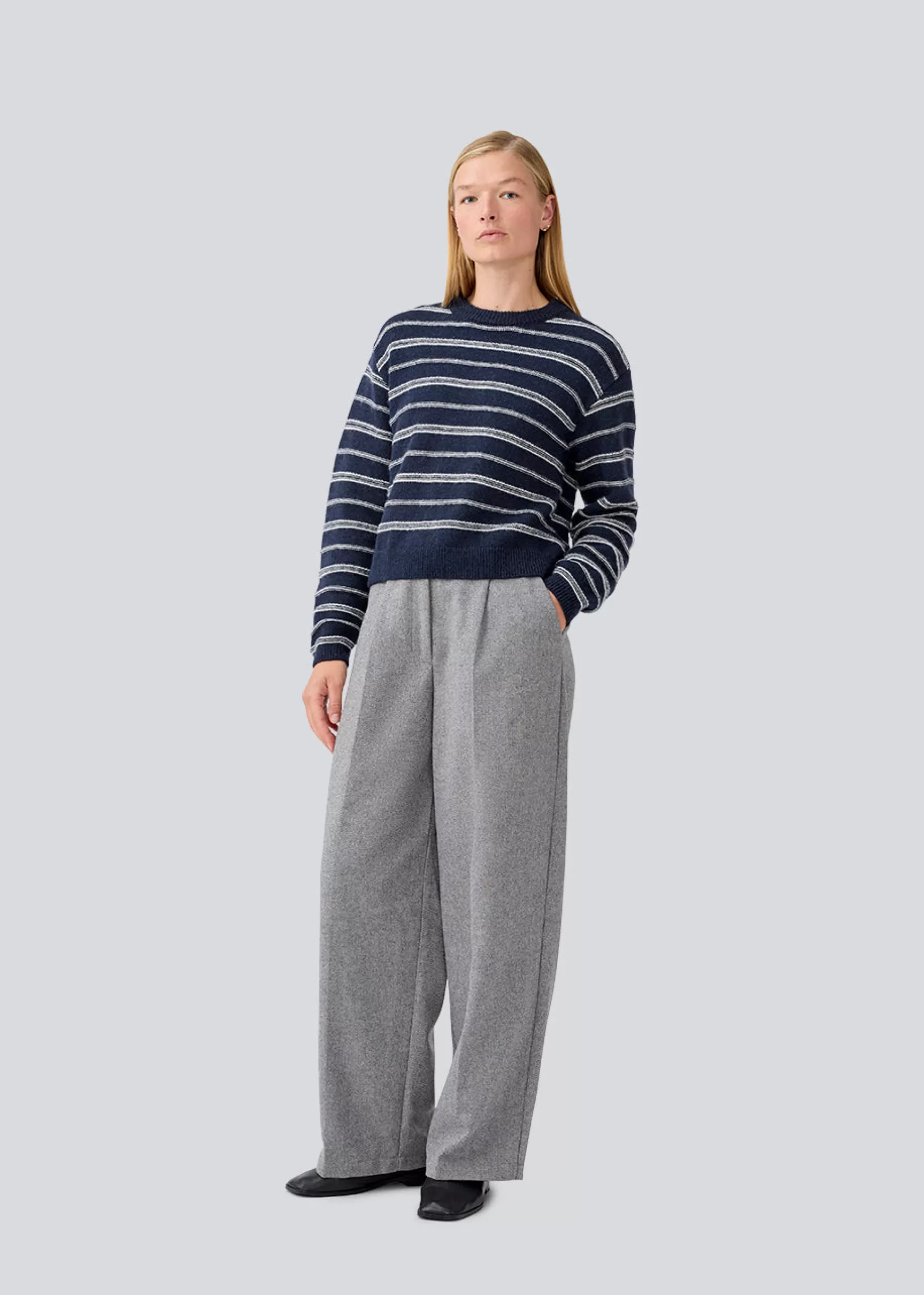 Fashion Modström LineusMD stripe o-neck - Navy sky soft white stripe Navyskysoftwhitestripe